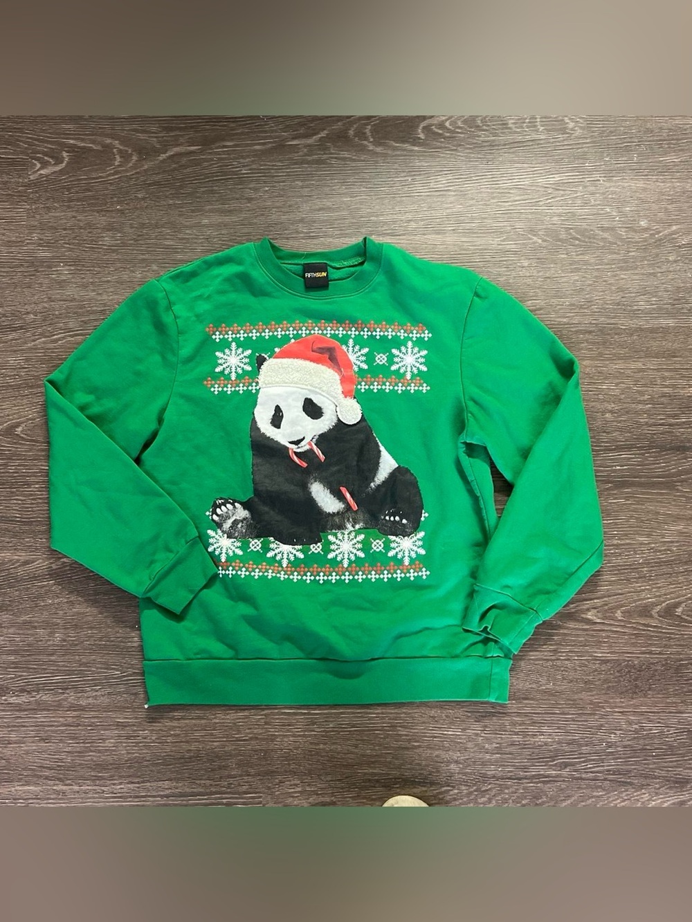 Fifth Sun Ugly Christmas Sweater Panda w/ Candy Cane & Furry Hat Size Medium